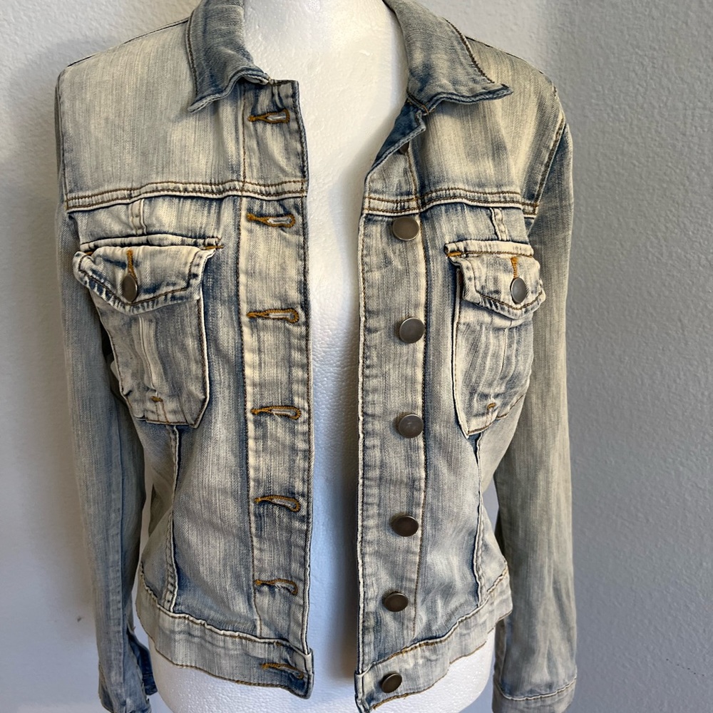 KUT from the Kloth Distressed Blue Denim Jacket Medium